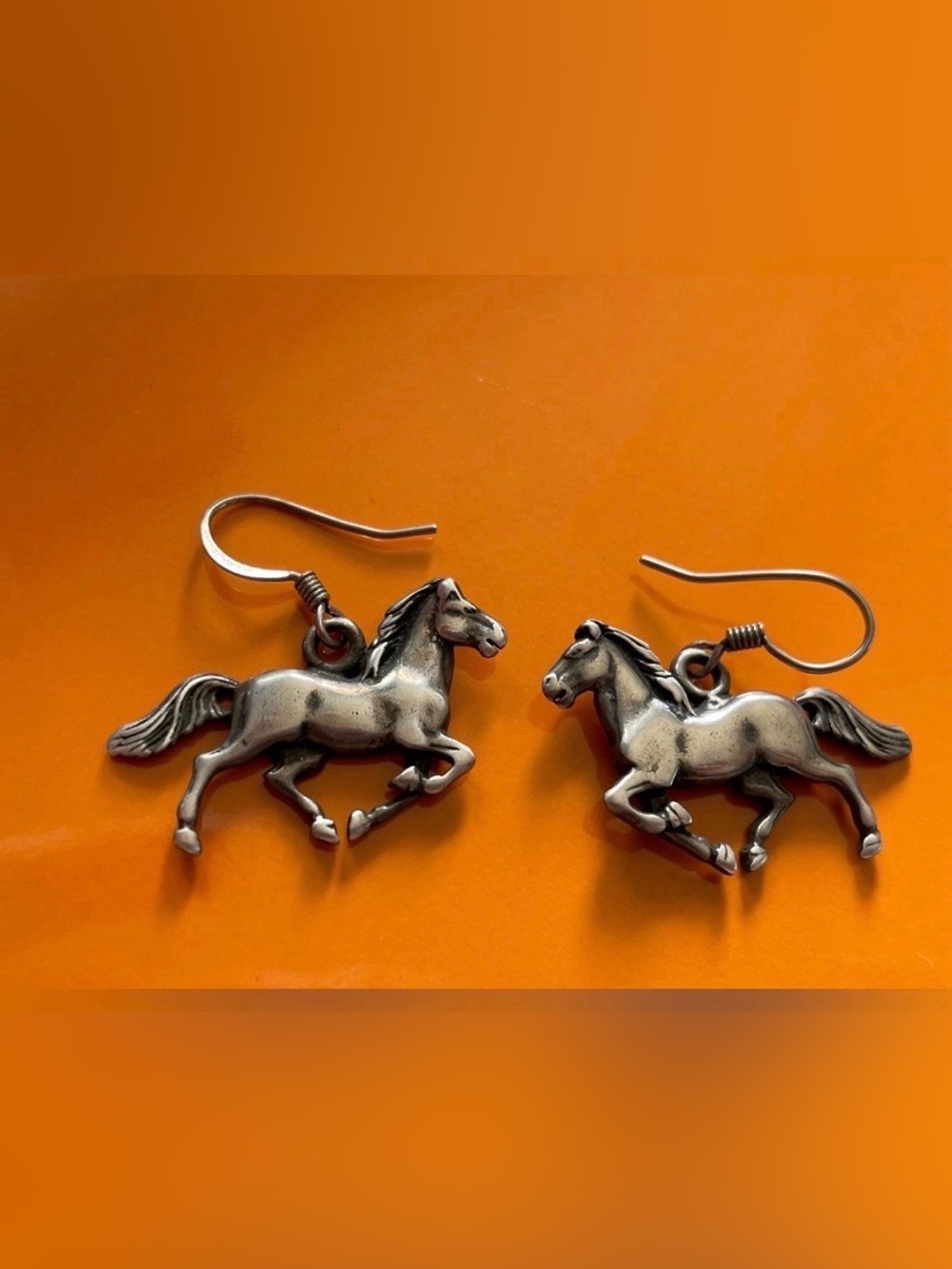 Vintage Equestrian Sterling Silver Horse Pierced Earrings #9502